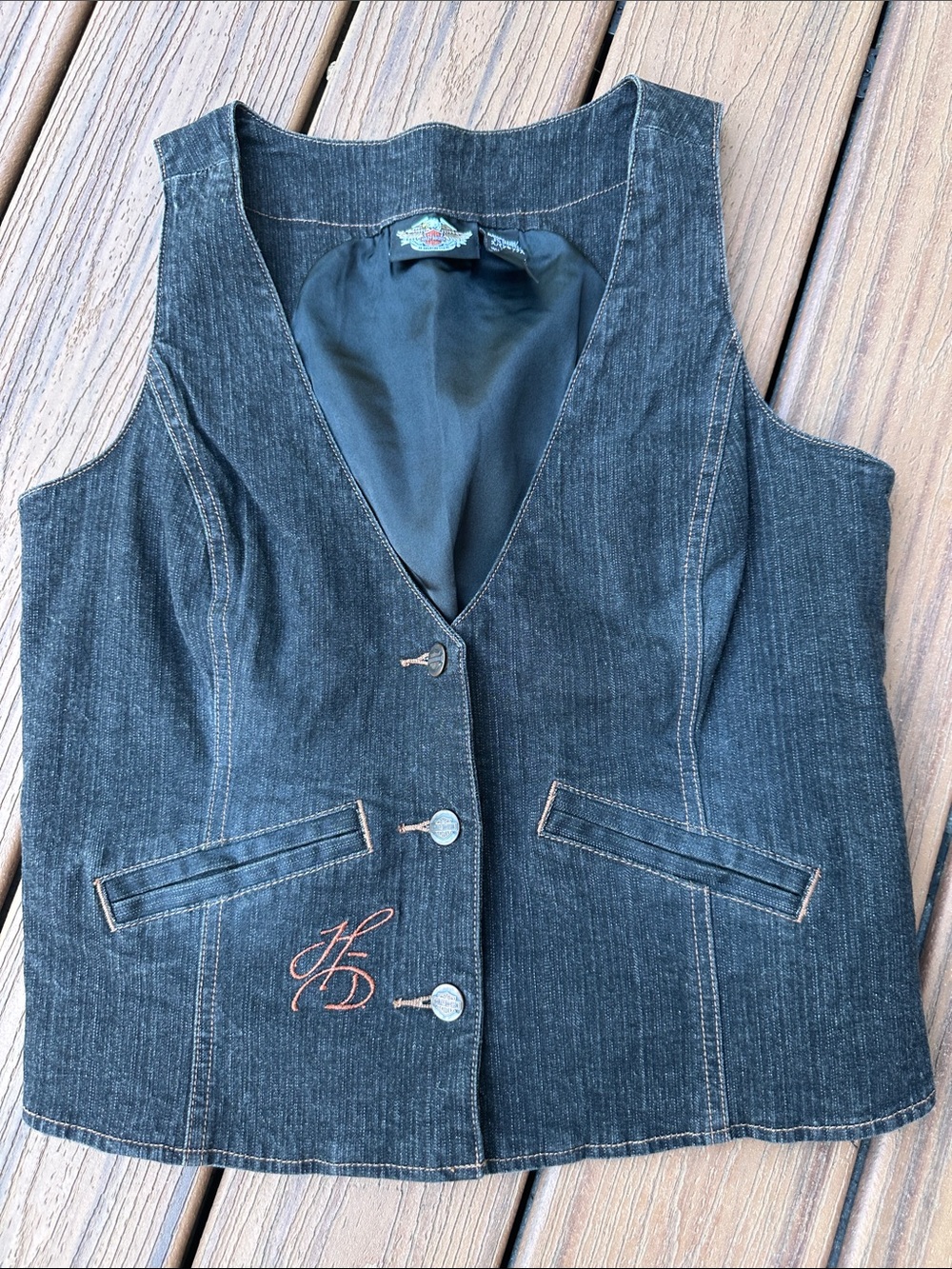 Harley-Davidson Black Denim Women's Vest with Embroidered HD